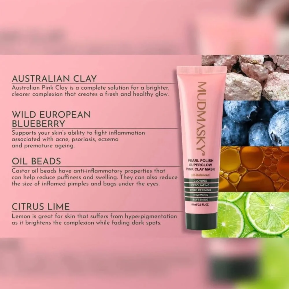 NWT MUDMASKY Pearl Polish Superglow Pink Clay Mask 15ml/ 0.5 fl oz